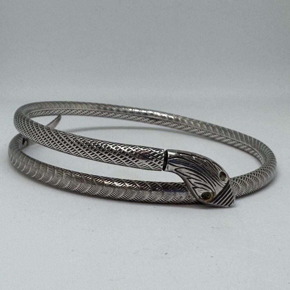 Etched Vintage Sterling Silver Snake Bracelet